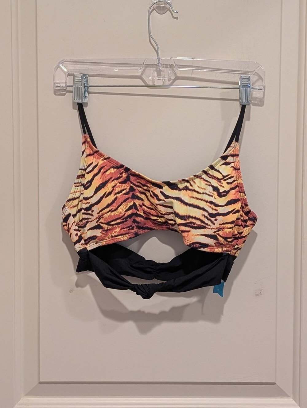 Ambrielle Tiger Print Bikini Top in Yellow, Orange & Black Medium